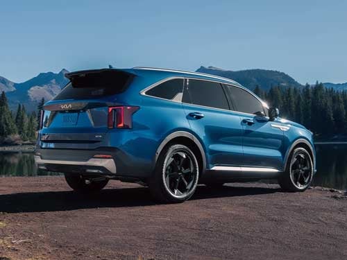 Rear view of a blue 2024 Kia Sorento